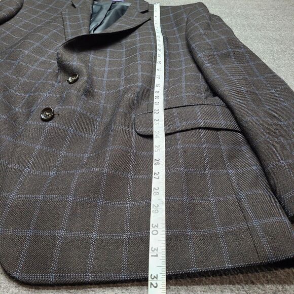 Stafford Sport Coat Mens 48 Regular Brown Windowpane Merino Wool Classic Fit - Picture 2 of 10
